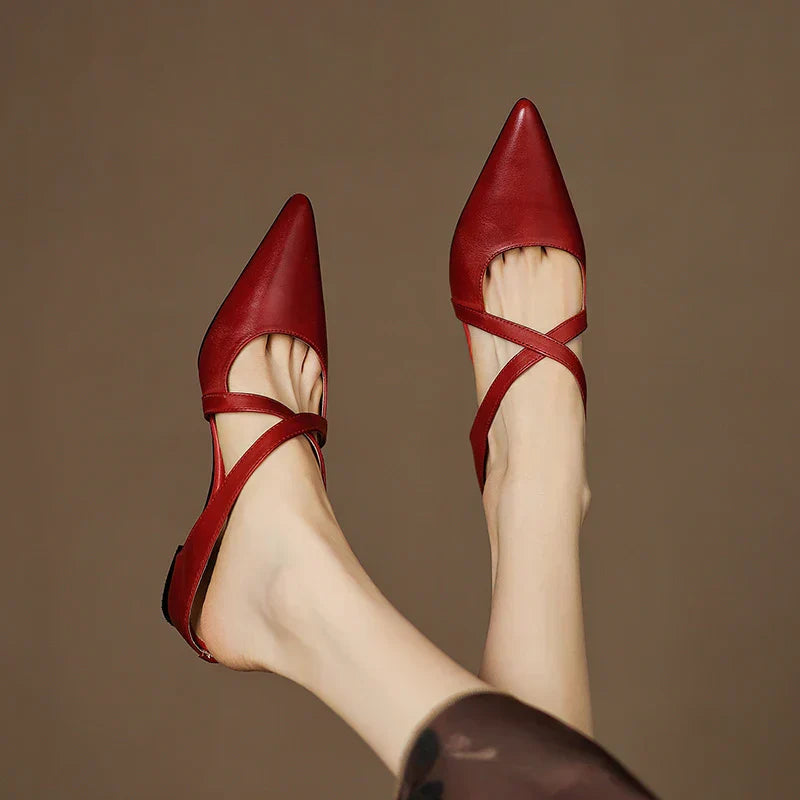 Brown Cross-Strap Pointed Toe Mules Shoes for Women | Helene Collection 3