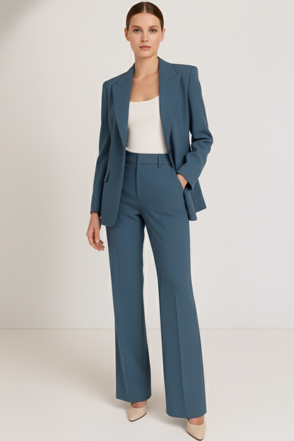 Black Tailored Structured Blazer Straight Leg Trousers Suit Set | Bellemont Collection 0