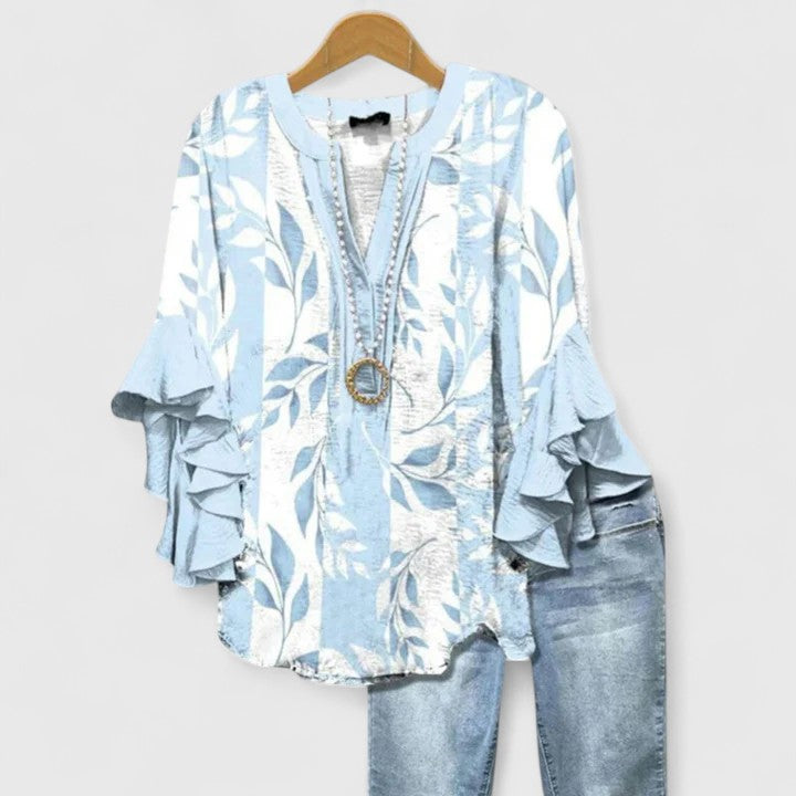 White Floral Print Ruffled Sleeve Comfortable Blouse | Sienna Collection 6