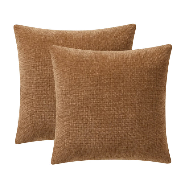 Solid Chenille Decorative Pillow Set, Brown, 18" X 18", 2 Pieces