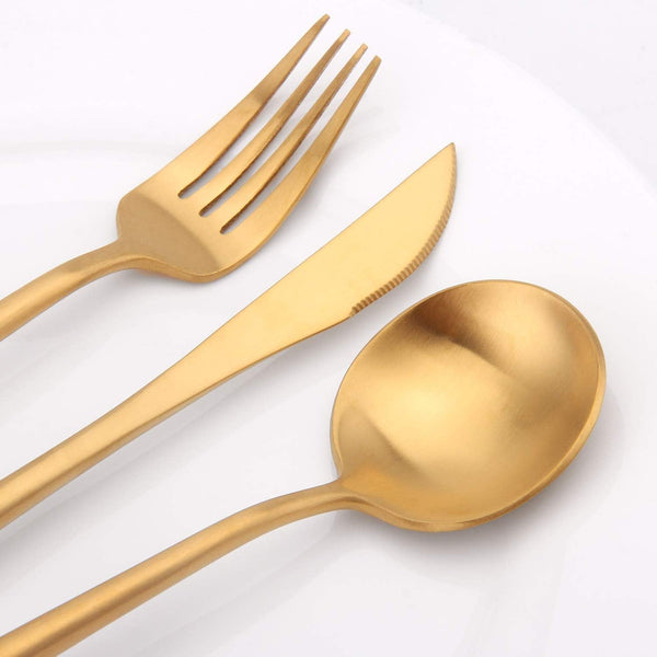 Matte Gold Silverware Set,  20 Piece Stainless Steel Cutlery Flatware Set, Kitchen Utensil Sets for 4, Tableware with Knife Spoons and Forks Set, Satin Finished Polished