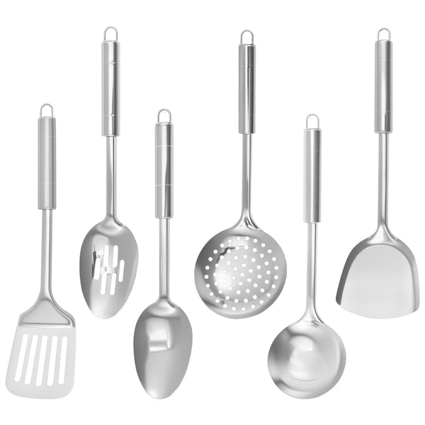 Ihvewuo 6 Pcs Cooking Utensils Set Stainless Steel Kitchen Utensil Set Heat Resistant Wok Utensils Set Versatile Kitchen Cooking Utensils Set for Home Kitchen Cooking