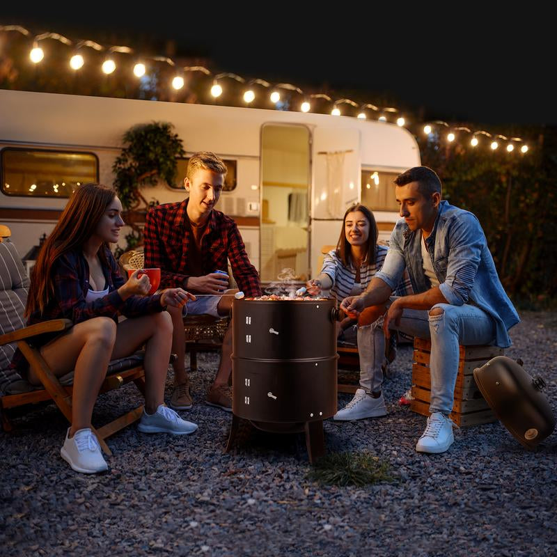 Smoker Carbon Grill, Portable Charcoal BBQ Barrel Grill with Thermometer, Iron Spray Adjustable Vent, for Camping, Backyard, Beach Parties
