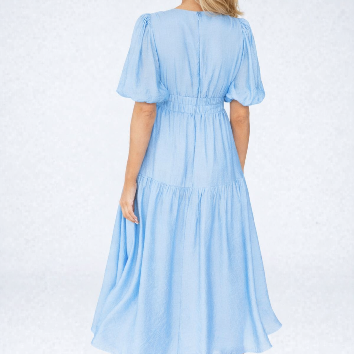 Indie | Midi Dress with V-Neck and Puff Sleeves
