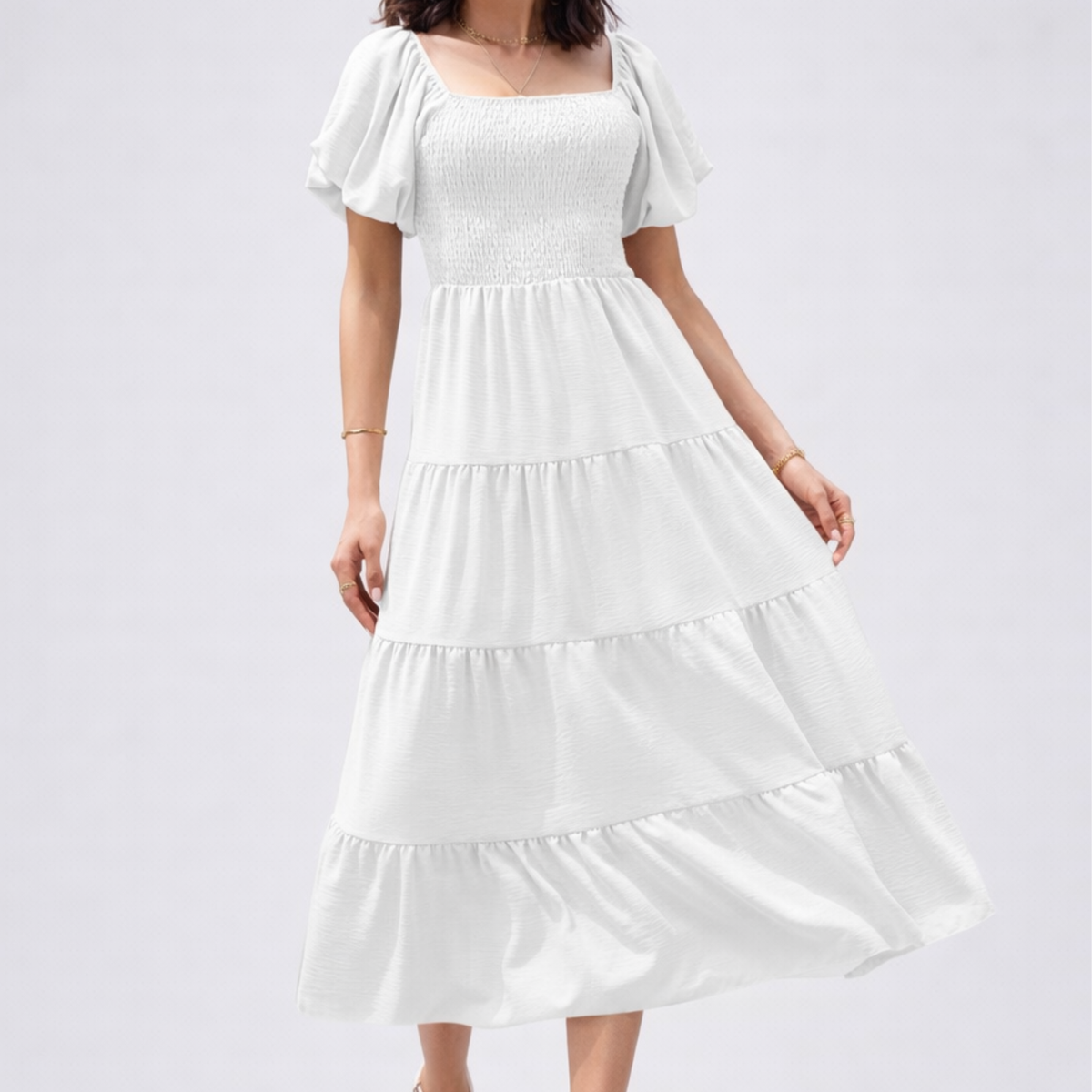 Evie | Midi Dress with Smocked Bodice