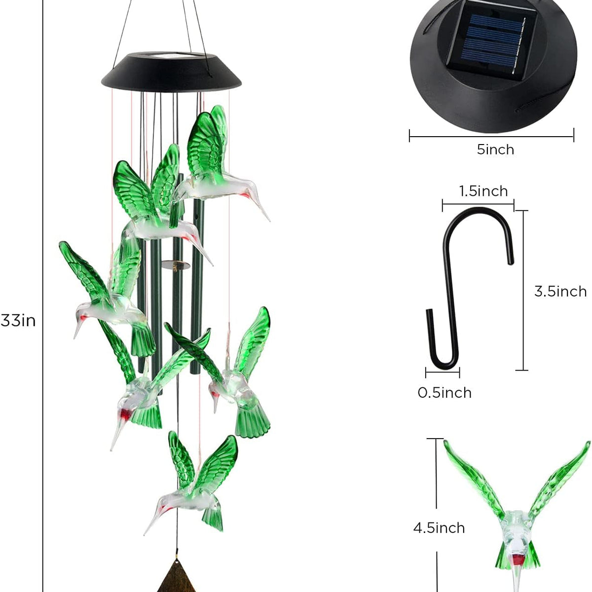 Hummingbird Solar Wind Chimes Outdoor, Father Gift, Birthday Gifts for Mother,Husband,Stepdad,Women,Grandma,Daughter,Aunt,Friend,Wife,Sister. Dad and Mom Gardening Gifts, Yard Decor