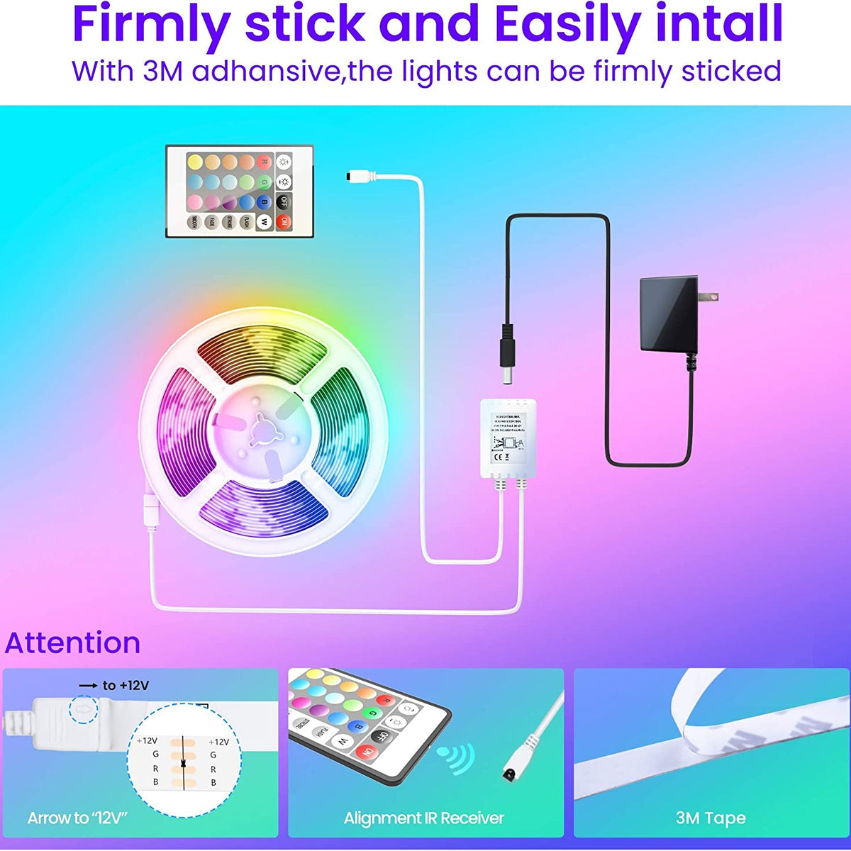 50 FT LED Strip Lights,Bluetooth LED Lighting for Bedroom, Color Changing Light Strip with Music Sync, Phone Controller and IR Remote(App+Remote +Mic)