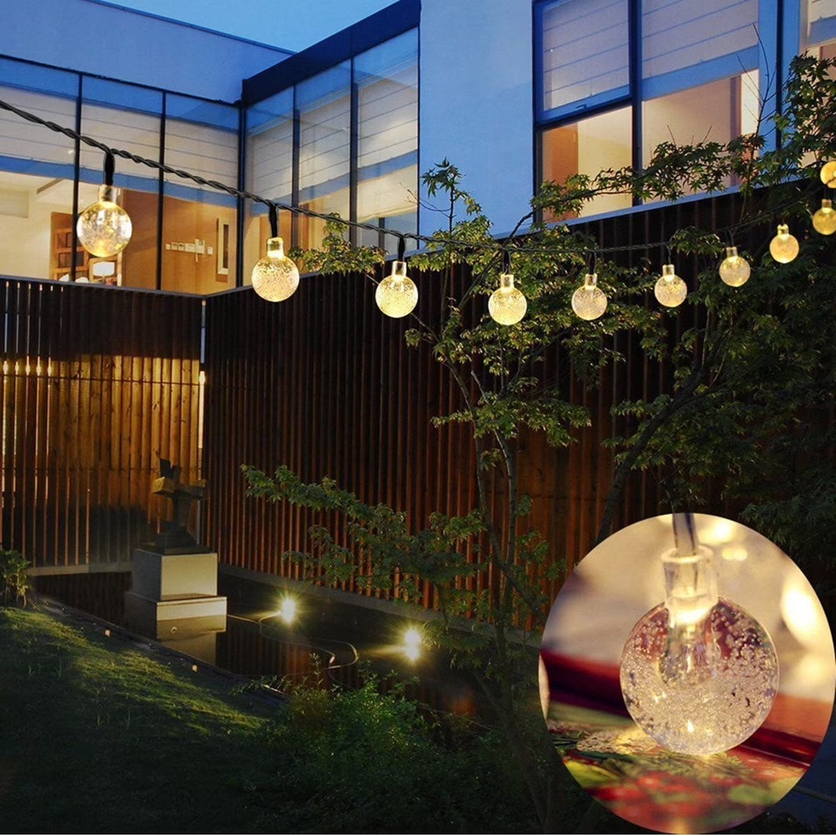 21Ft 30 LED Solar Fairy String Lights, Outdoor Pathway Landscape Night Lights Garden Crystal Ball Decorative Wall Lights Waterproof for Home Garden, Patio, Yard, Home Decoration