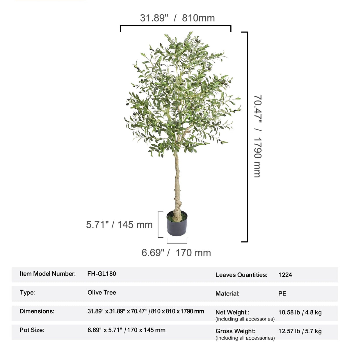 6Ft Olive Artificial Tree in Pot Greenery for Home Decor