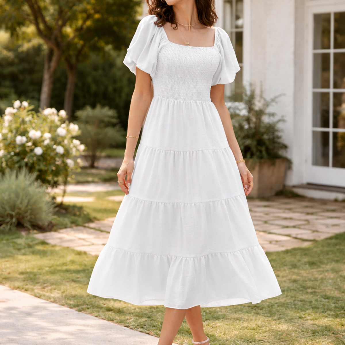Evie | Midi Dress with Smocked Bodice