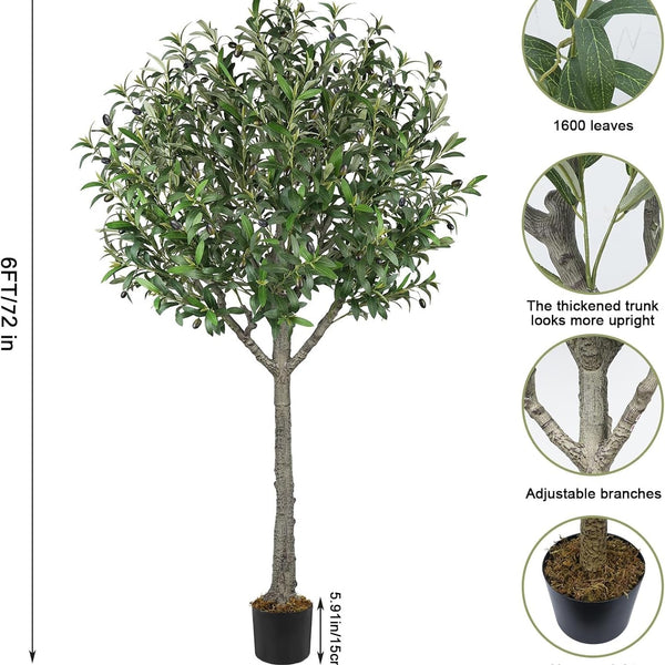 Artificial Olive Tree,6 FT Tall Faux Silk Olive Trees Indoor with 2100 Dense Lea