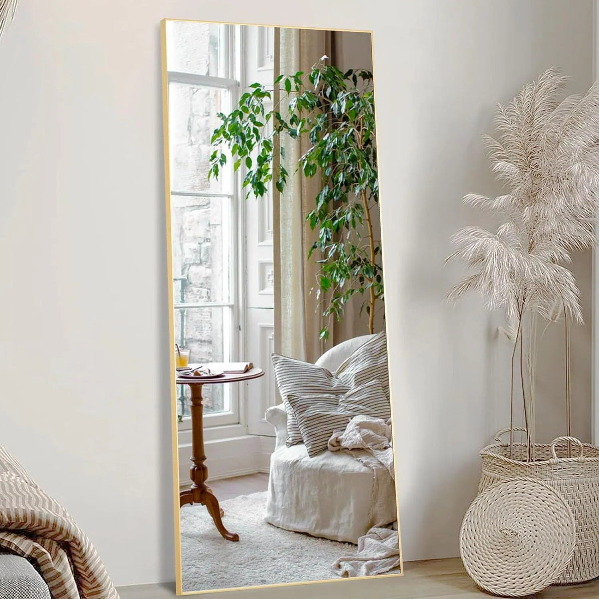 Full Length Mirror with Stand, Floor Mirror with Frame, Full Body Mirrors, Free Standing or Wall-Mounted Mirrors for Living Room