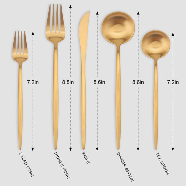 Matte Gold Silverware Set,  20 Piece Stainless Steel Cutlery Flatware Set, Kitchen Utensil Sets for 4, Tableware with Knife Spoons and Forks Set, Satin Finished Polished