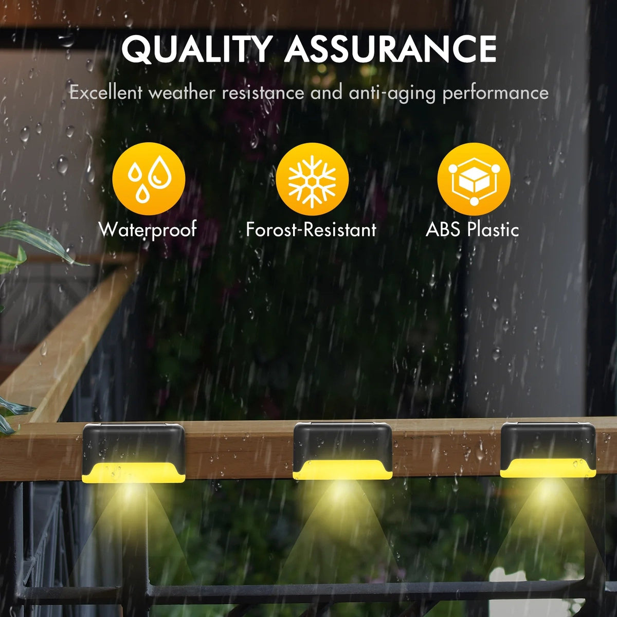 4 Pack Solar Deck Lights Outdoor, Solar Step Lights Waterproof LED Solar Lights for Outdoor Stairs Step Fence Yard Patio Pathway Christmas Decoration Lights(Black-Warm White)
