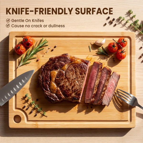 Bamboo Cutting Board, 3 Pcs Cutting Board with 3 Hooks, Wood Chopping Boards for Kitchen, Deep Juice Groove for Vegetables and Meat