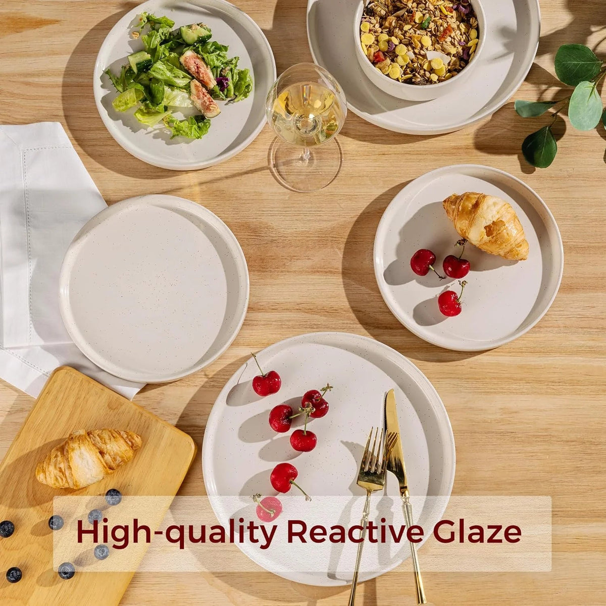 Ceramic Dinnerware Set for 6 | Speckled Stoneware Plates and Bowls with Unglazed Terracotta | Scratch Resistant, Dishwasher & Microwave Safe ,Service for 6 Dishes Set(18Pcs),Beige
