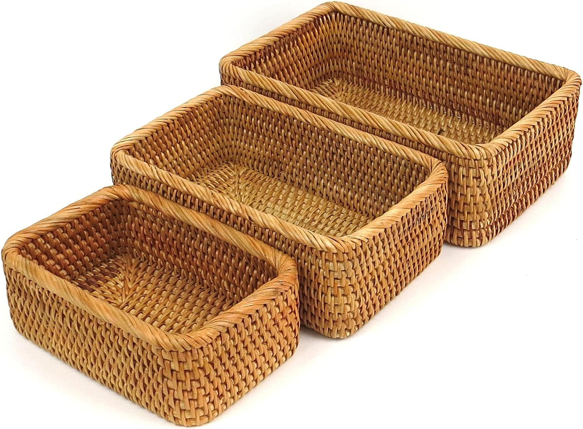 Rattan Baskets for Storage Rectangular Wicker Basket