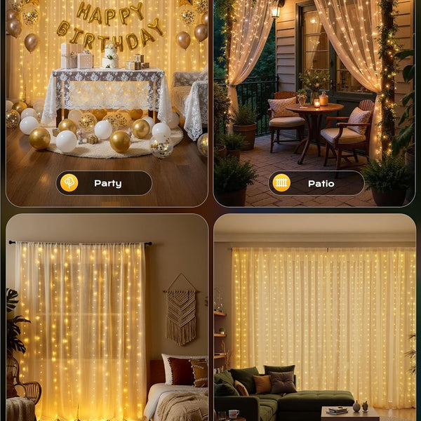 300 LED Curtain String Lights, 9.8 FT Hanging Fairy Lights with Remote, 8 Modes, Waterproof Window Lights for Bedroom Backdrop Wedding Outdoor Party Christmas Decorations(Not Connectable)