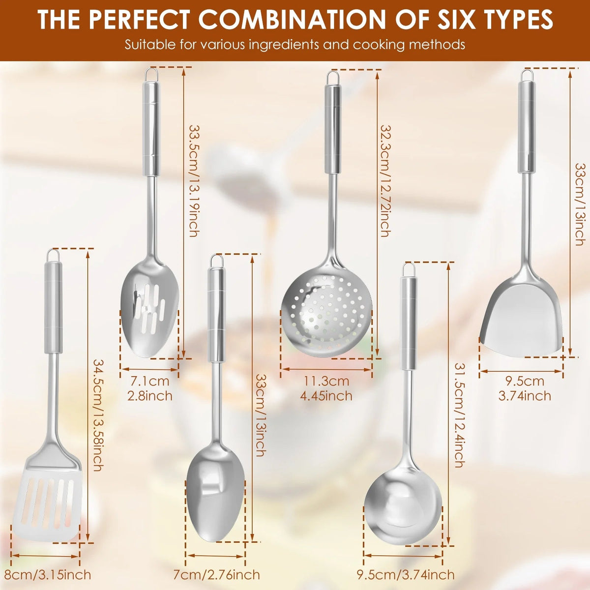 Ihvewuo 6 Pcs Cooking Utensils Set Stainless Steel Kitchen Utensil Set Heat Resistant Wok Utensils Set Versatile Kitchen Cooking Utensils Set for Home Kitchen Cooking