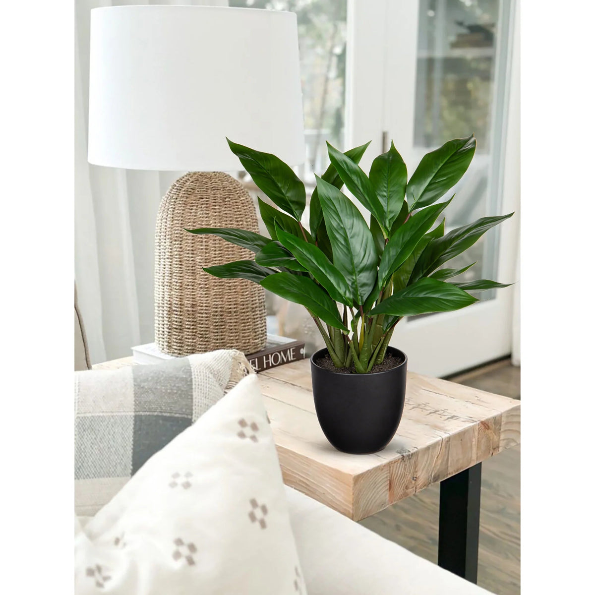 17'' Artificial Potted Plants Fake Greenery Cast Iron Plant Indoor Realistic Faux Plants with Gold Pot Desk Home Decor