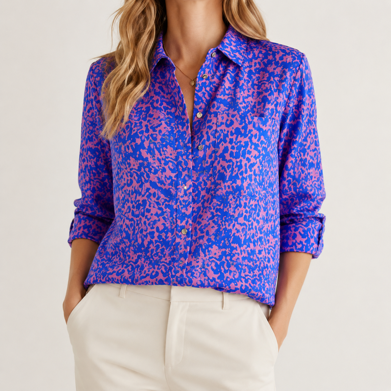 Abstract Print Pointed Collar Long Sleeve Relaxed Blouse | Aveline Collection 2