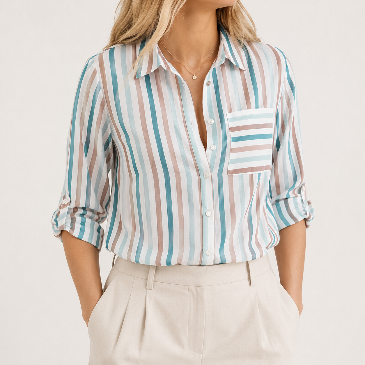 Abstract Print Pointed Collar Long Sleeve Relaxed Blouse | Aveline Collection 4