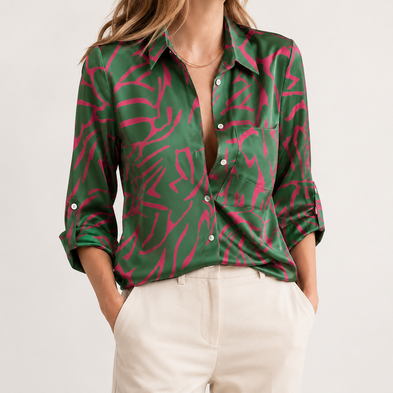 Abstract Print Pointed Collar Long Sleeve Relaxed Blouse | Aveline Collection 6