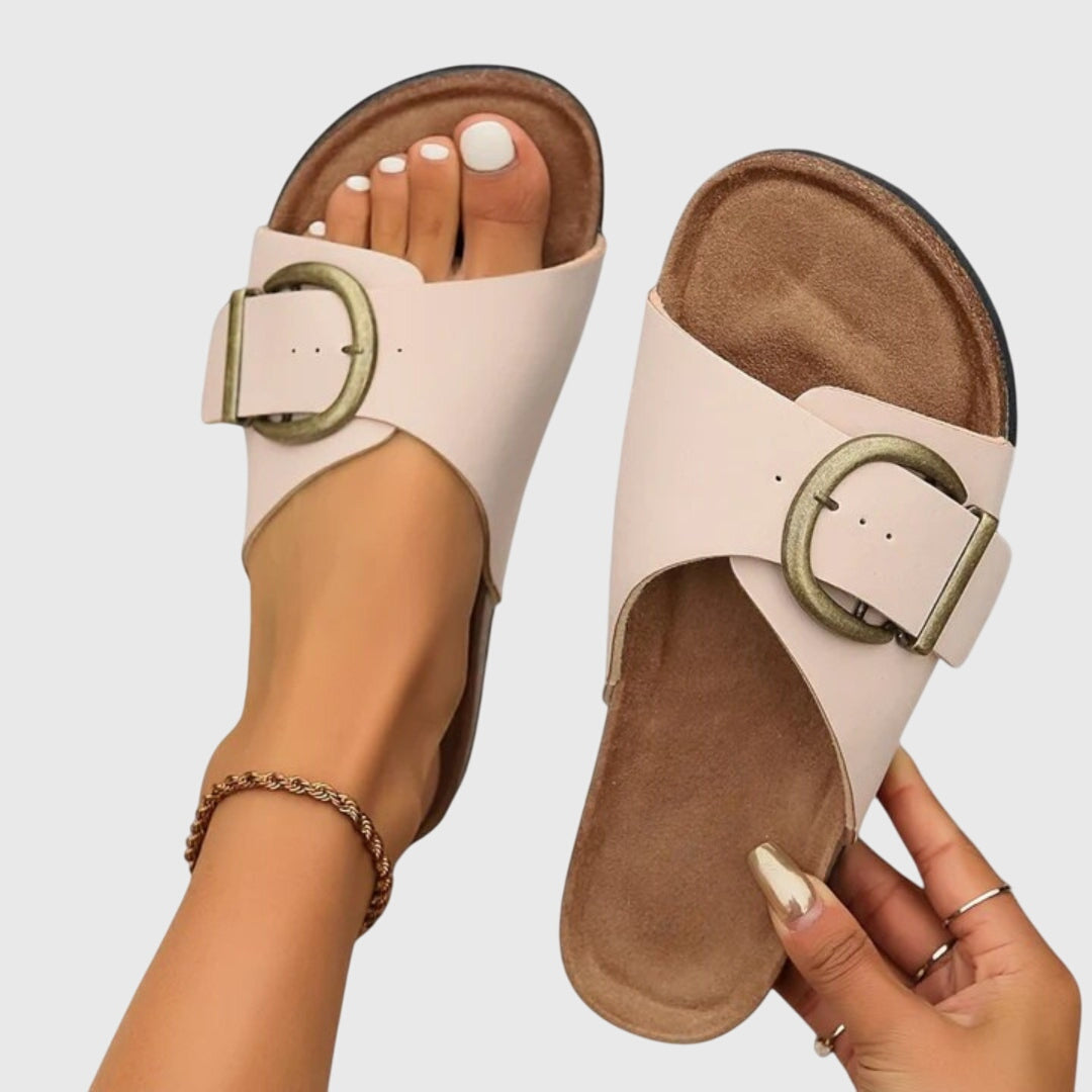 Amber Brown Adjustable Buckle Orthopedic Sandals for Women | Aveline Collection 0