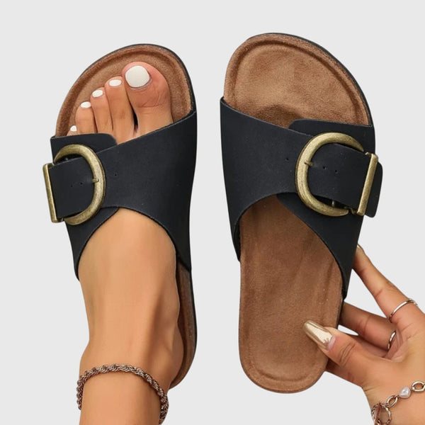 Amber Brown Adjustable Buckle Orthopedic Sandals for Women | Aveline Collection 1
