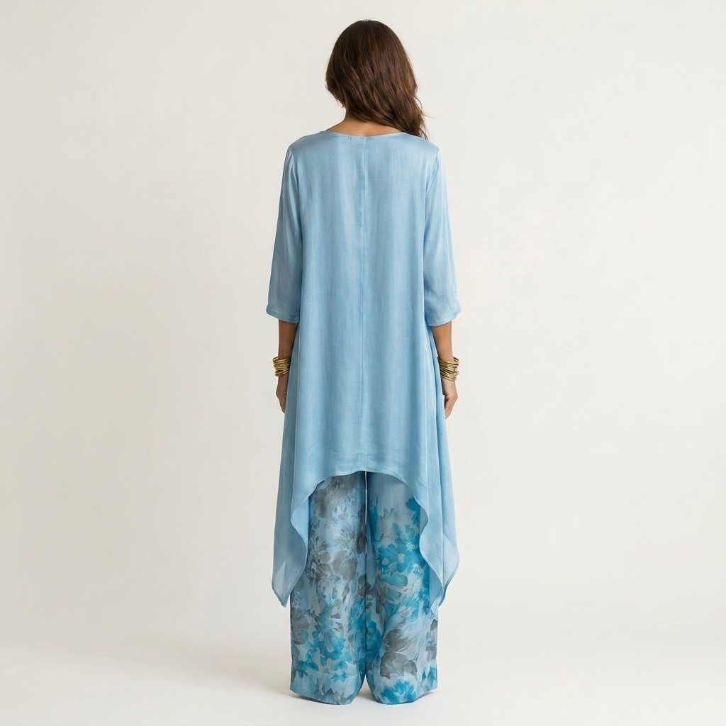 Asymmetric Tunic Relaxed Silhouette Cotton-Silk Two-Piece Set | Celeste Collection 2