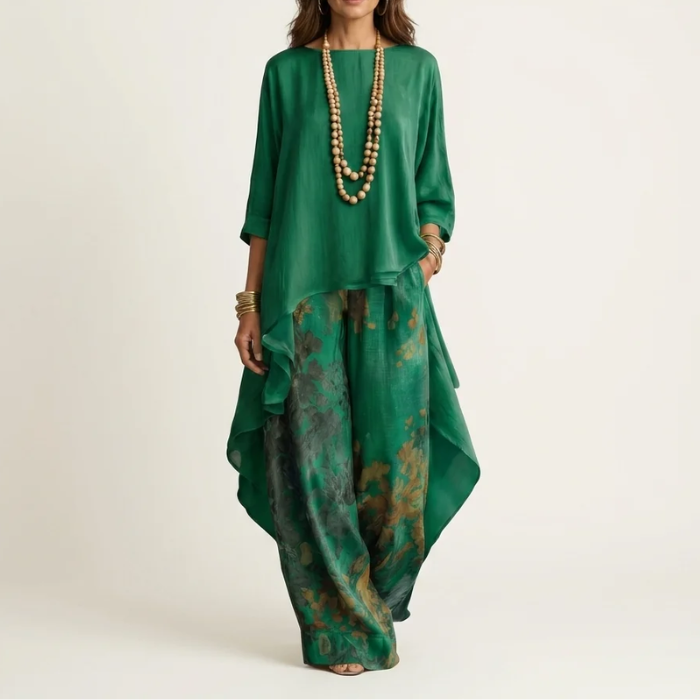 Asymmetric Tunic Relaxed Silhouette Cotton-Silk Two-Piece Set | Celeste Collection 5