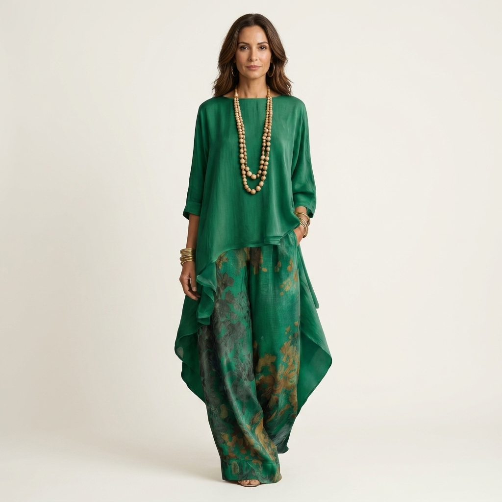 Asymmetric Tunic Relaxed Silhouette Cotton-Silk Two-Piece Set | Celeste Collection 6