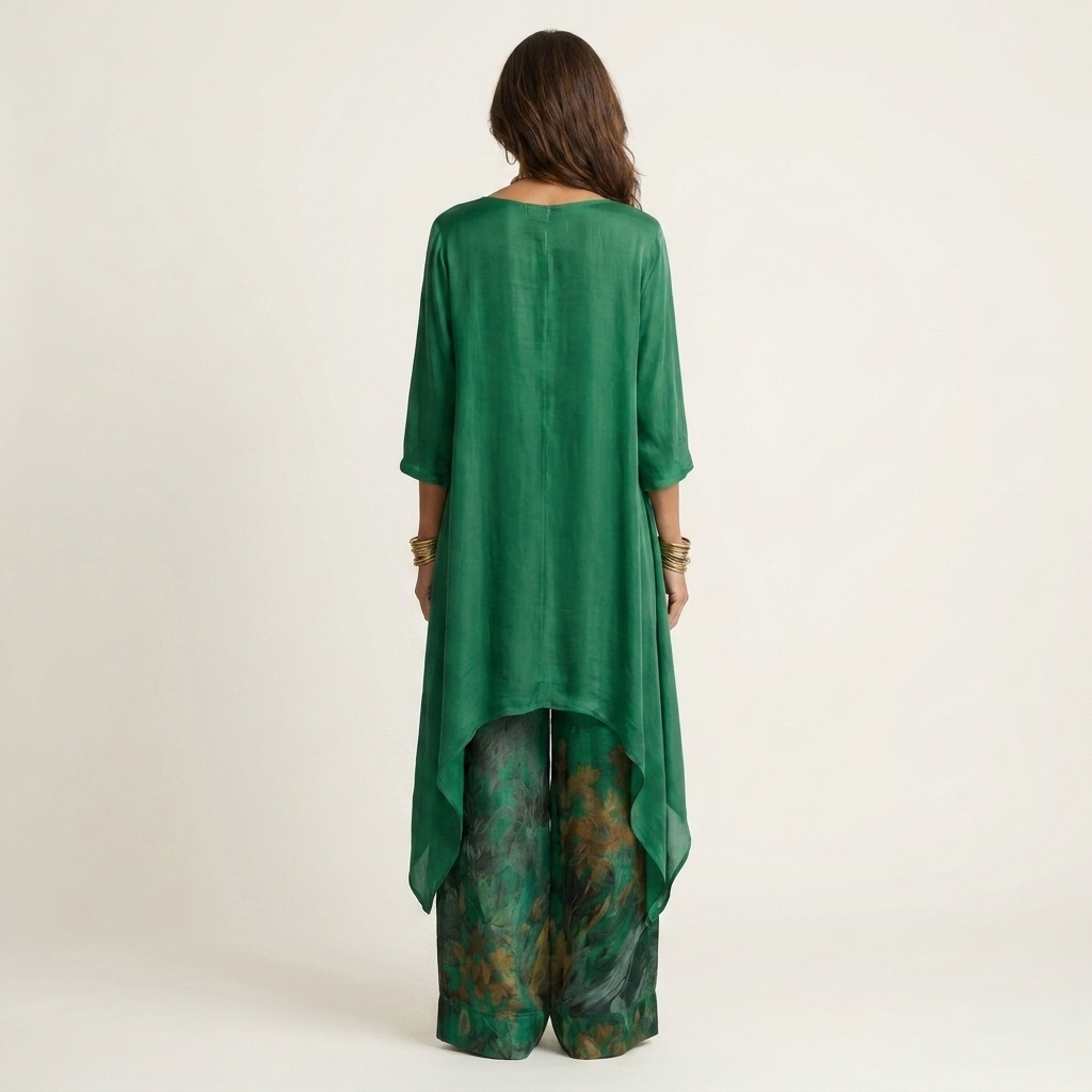 Asymmetric Tunic Relaxed Silhouette Cotton-Silk Two-Piece Set | Celeste Collection 7