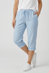 Beige Linen Elasticated Waist Capri Trousers with Side Pockets | Liora Collection 10