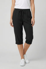 Beige Linen Elasticated Waist Capri Trousers with Side Pockets | Liora Collection 11