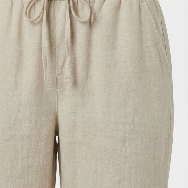 Beige Linen Elasticated Waist Capri Trousers with Side Pockets | Liora Collection 2