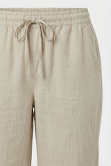 Beige Linen Elasticated Waist Capri Trousers with Side Pockets | Liora Collection 2