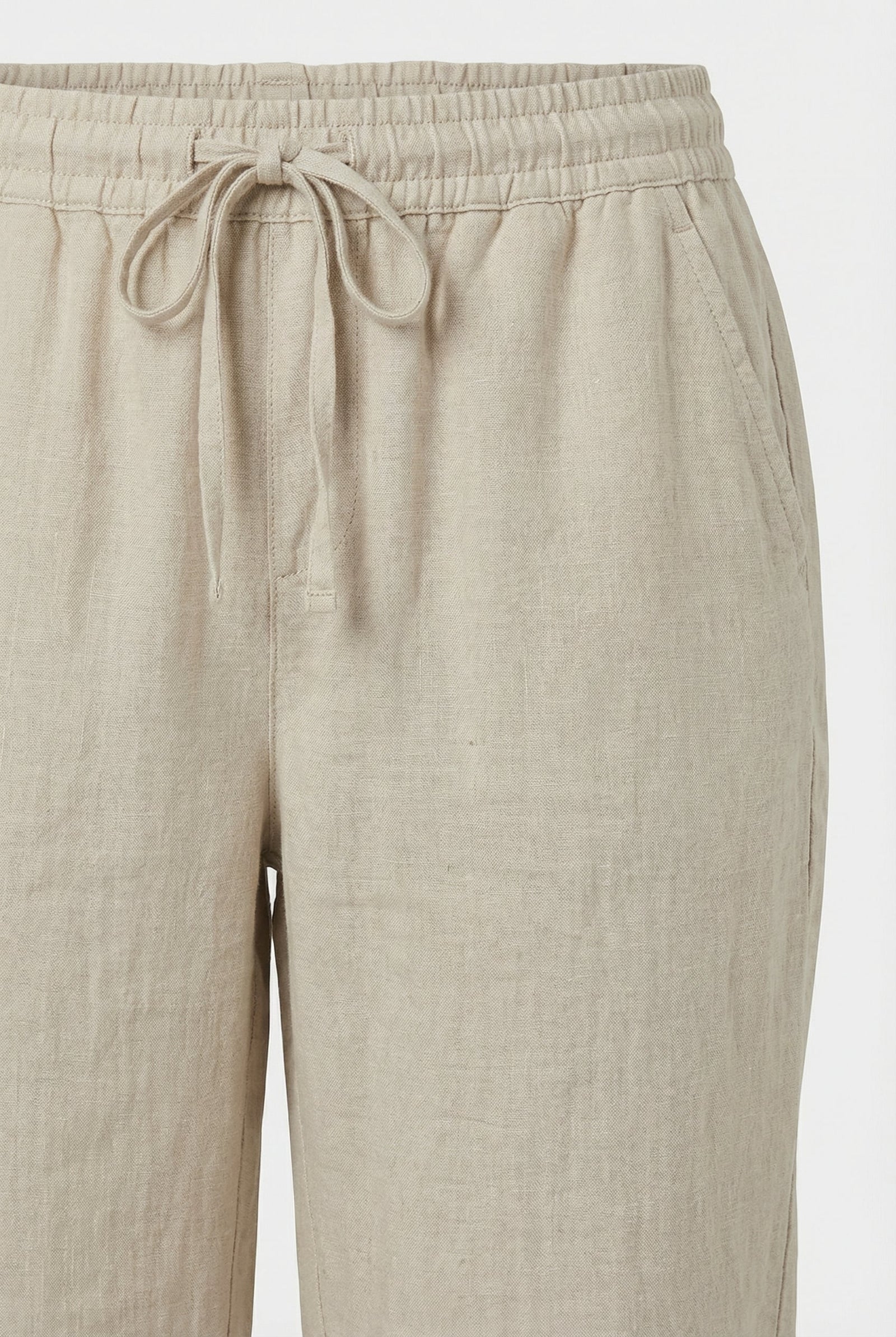 Beige Linen Elasticated Waist Capri Trousers with Side Pockets | Liora Collection 2