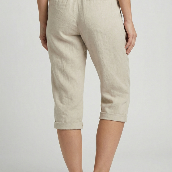 Beige Linen Elasticated Waist Capri Trousers with Side Pockets | Liora Collection 3