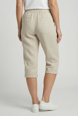 Beige Linen Elasticated Waist Capri Trousers with Side Pockets | Liora Collection 3