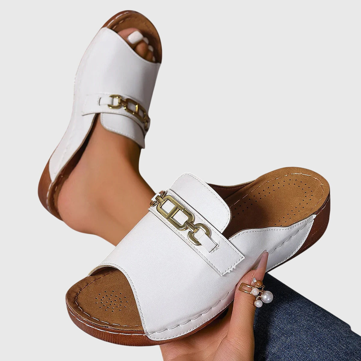 Beige Open Toe Slip-On Flat Sandals Women | Kendra Collection 0
