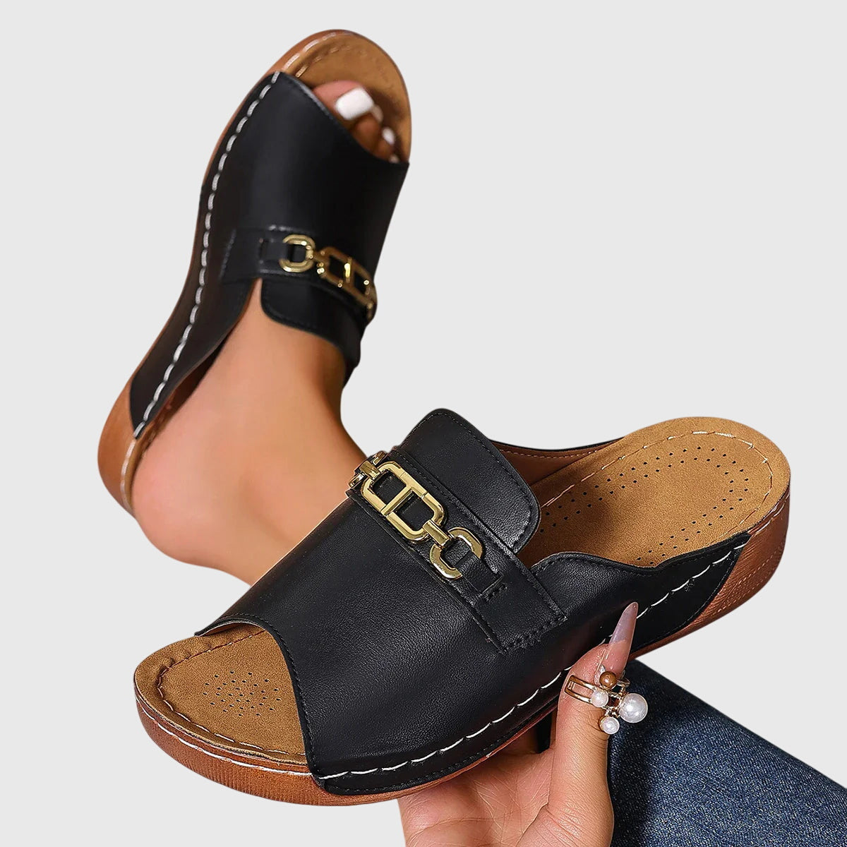 Beige Open Toe Slip-On Flat Sandals Women | Kendra Collection 1