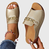 Beige Open Toe Slip-On Flat Sandals Women | Kendra Collection 3