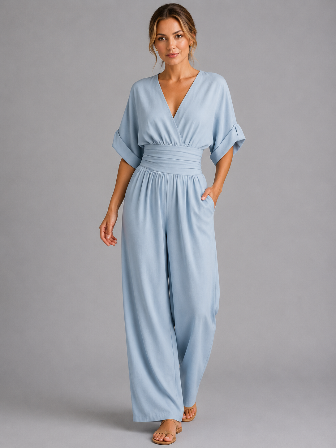 Black Cinched Waist Wide-Leg Jumpsuit Women for Casual Wear | Celeste Collection 1
