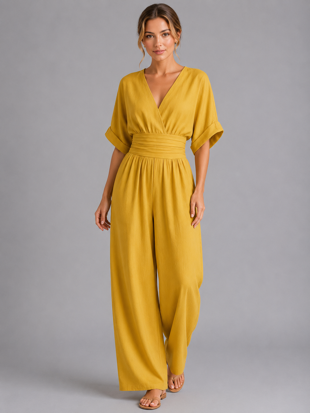 Black Cinched Waist Wide-Leg Jumpsuit Women for Casual Wear | Celeste Collection 2