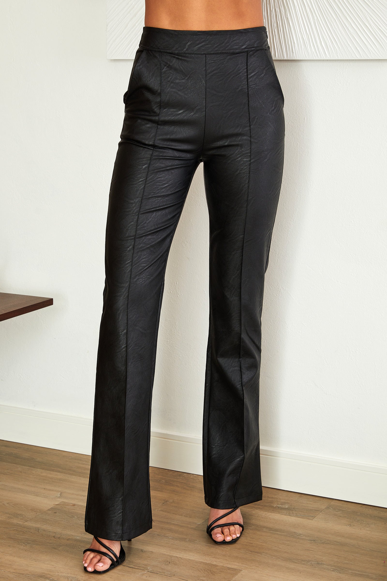 Black Faux Leather Straight Leg Trousers | Sienna Collection 11