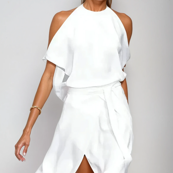 Black Halter Neck Wrap Evening Dress | Haven Collection 0