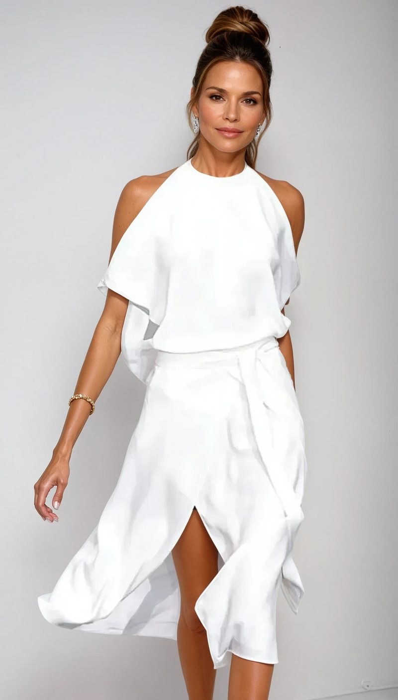 Black Halter Neck Wrap Evening Dress | Haven Collection 0