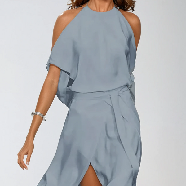 Black Halter Neck Wrap Evening Dress | Haven Collection 1