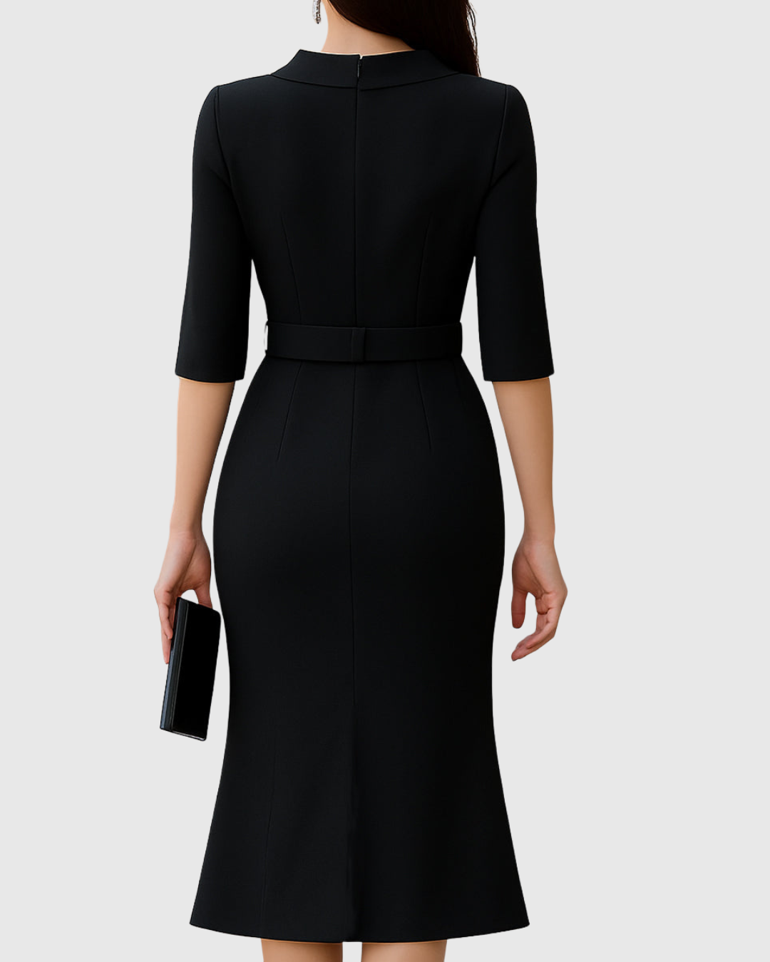 Black High-Neck Midi Dress with Sleeve Slits | Bravura Collection 1